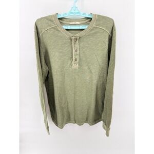 Marine Layer Mens Henley Shirt Small Olive Green Long Sleeve Slub Cotton 16036
